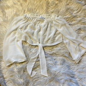 Misguided 4 white sheer crop top with bell sleeves and front tie